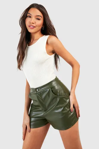 Womens Faux Leather High Waisted Shorts - Green - 6, Green