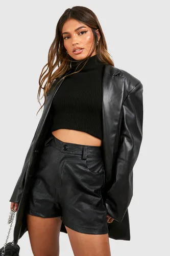Womens Faux Leather Look High Waist Shorts - Black - 6, Black