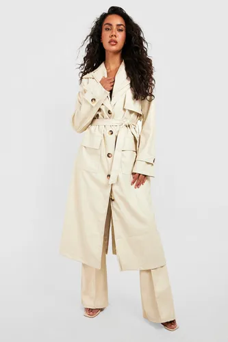 Womens Faux Leather Trench Coat - Cream - 12, Cream