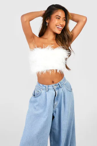 Womens Feather Bandeau Crop - White - 12, White