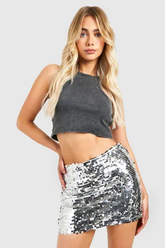 Womens Festival All Over Circle Disk Sequin Mini Skirt - Grey - 12, Grey