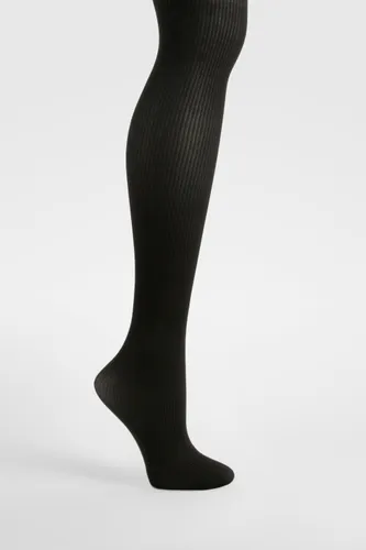 Womens Fine Ribbed Tights - Black - One Size, Black