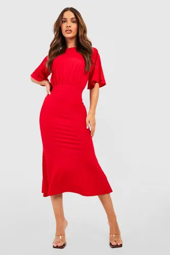Womens Fishtail Rouched Midaxi Dress - Red - 8, Red