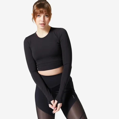Women's Fitness Long-sleeved Cropped T-shirt - Black