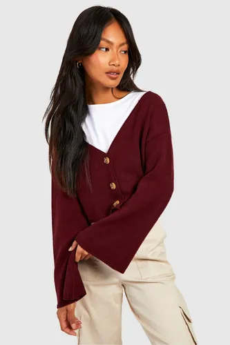 Womens Flare Sleeve Crop Cardigan - Red - S, Red