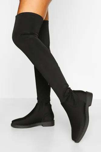 Womens Flat Stretch Over The Knee Boots - Black - 3, Black