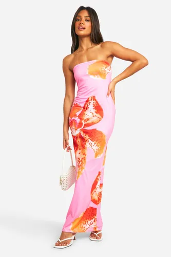 Womens Floral Bandeau Maxi Dress - Pink - 8, Pink