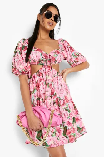Womens Floral Cut Out Skater Dress - Pink - 8, Pink