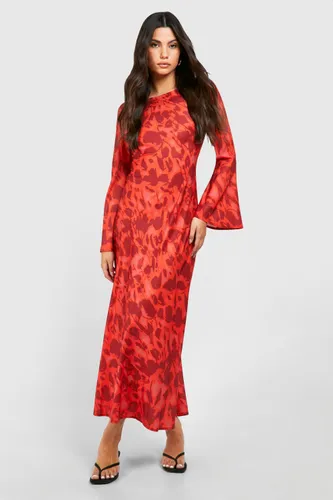Womens Floral Flare Sleeve Maxi Dress - Red - 8, Red