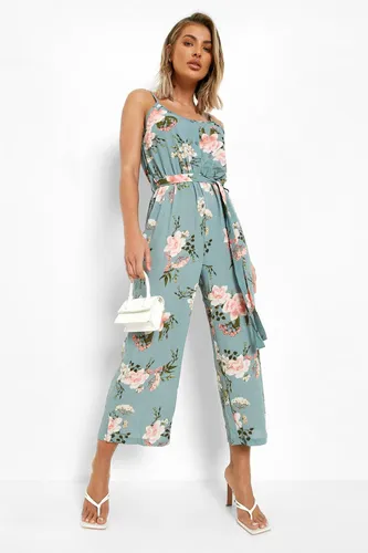 Womens Floral Print Strappy Culotte Jumpsuit - Green - 14, Green