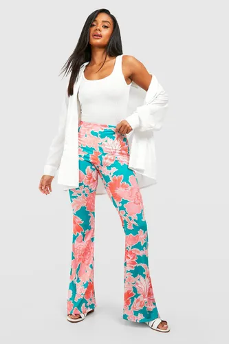 Womens Floral Printed Flared Trousers - Green - 10, Green