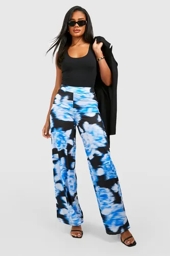 Womens Floral Printed Wide Leg Trousers - Blue - 6, Blue