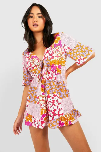 Womens Floral Woven Flippy Tie Front Playsuit - Multi - 8, Multi