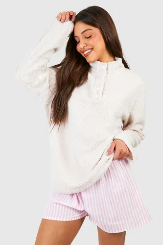 Womens Fluffy Collared Lounge Sweatshirt - White - 6, White