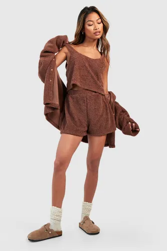 Womens Fluffy Loungewear Oversized Short - Brown - 8, Brown