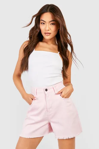 Womens Frayed Hem Pastel Pink Denim Mom Shorts - 6, Pink