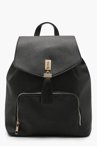 Womens Fringe Tassel Rucksack Bag - Black - One Size, Black