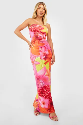 Womens Fruit Print Bandeau Maxi Dress - Pink - 12, Pink