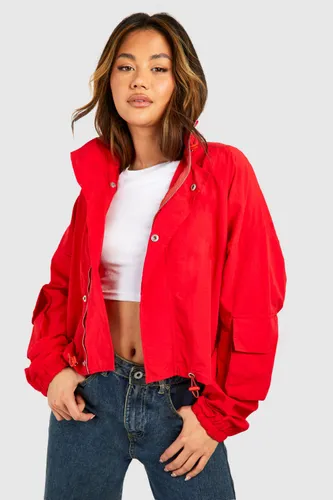 Womens Funnel Neck Toggle Detail Jacket - Red - L, Red