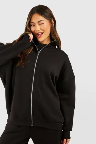 Womens Funnel Neck Zip Through Sweatshirt - Black - S, Black