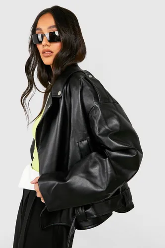 Womens Fur Lined Biker Jacket - Black - 8, Black
