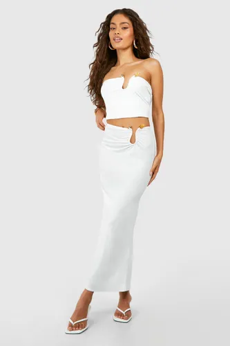 Womens Gemstone Hardware Side Detail Midaxi Skirt - White - 6, White