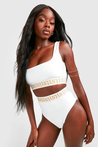 Womens Geo Tape High Waisted Bikini Brief - White - 10, White
