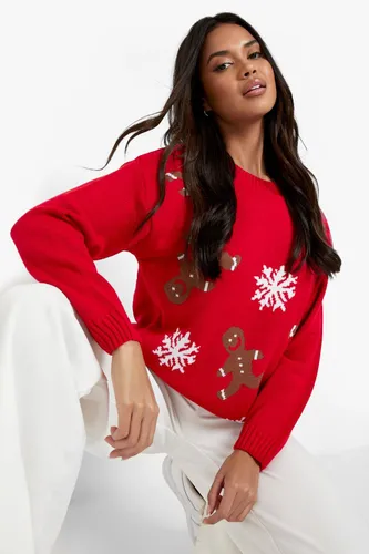 Womens Gingerbread Christmas Jumper - Red - S, Red