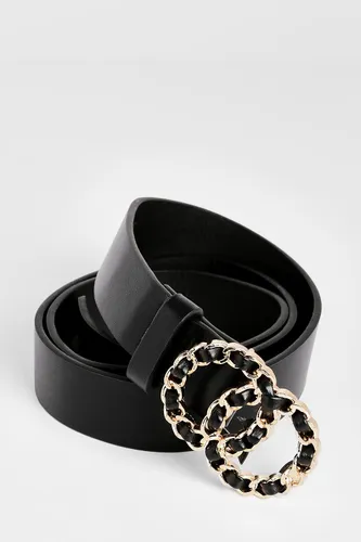 Womens Gold Link Circle Buckle Belt - Black - One Size, Black