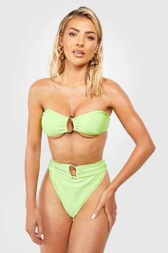 Womens Gold Trim Bandeau Bikini Top - Green - 6, Green