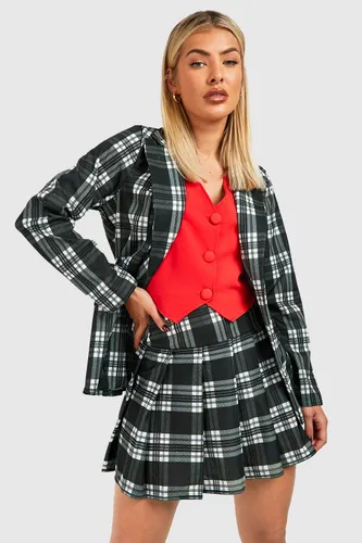 Womens Halloween Checked Jersey Blazer & Pleated Mini Skirt - Black - 8, Black