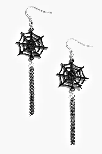 Womens Halloween Cobweb Tassel Earrings - Black - One Size, Black