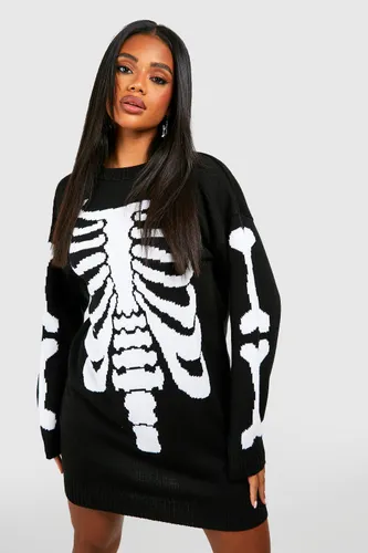 Womens Halloween Skeleton Knitted Jumper Dress - Black - L, Black