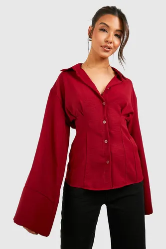 Womens Hammered Contour Seam Detail Fitted Shirt - 8, Red