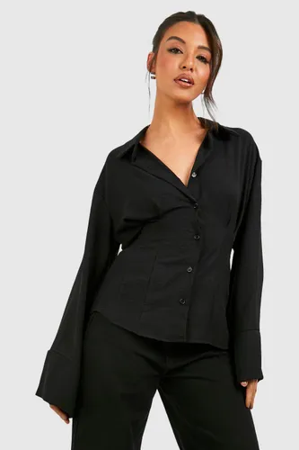 Womens Hammered Contour Seam Detail Fitted Shirt - Black - 12, Black