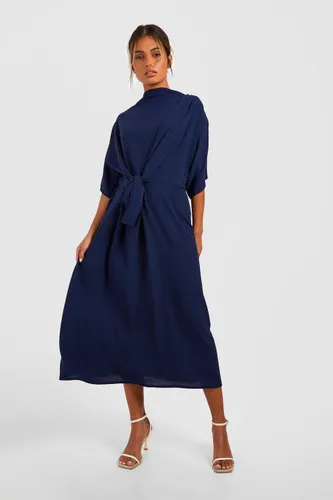 Womens Hammered Knot Front Cowl Neck Midi Dress - Navy - 6, Navy