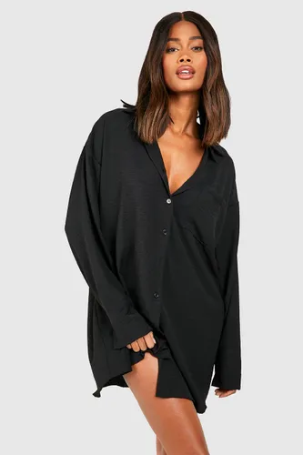 Womens Hammered Pocket Detail Fluid Fit Shirt Dress - Black - 6, Black