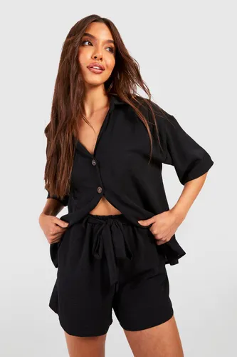 Womens Hammered Relaxed Fit Shirt & Tie Waist Shorts - Black - 6, Black
