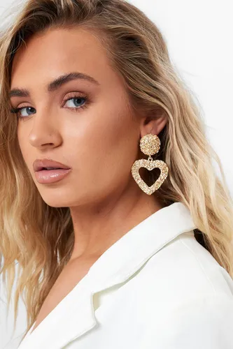 Womens Heart Shaped Textured Statement Earrings - Gold - One Size, Gold