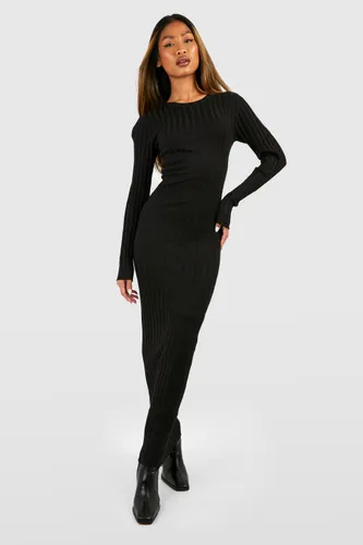Womens Heavy Rib Knitted Maxi Dress - Black - 16, Black
