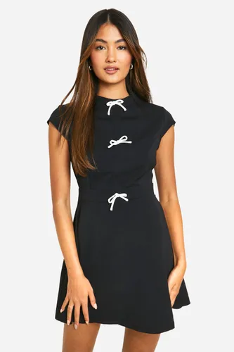 Womens High Neck Bow Detail Tailored Mini Dress - Black - 6, Black
