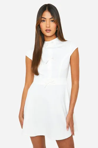 Womens High Neck Bow Detail Tailored Mini Dress - White - 6, White