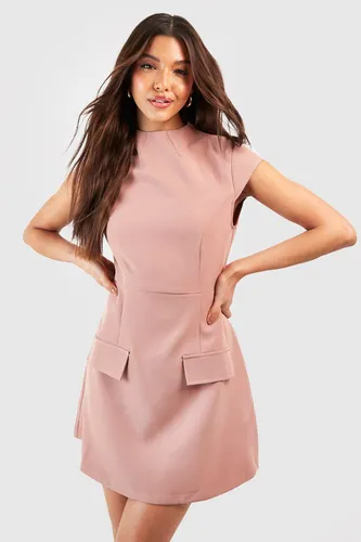 Womens High Neck Structured Tailored Mini Dress - Pink - 12, Pink