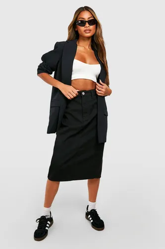 Womens High Waisted Denim Midi Skirt - Black - 6, Black