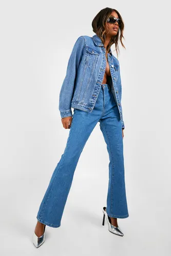 Womens High Waisted Disco Flared Jeans - Blue - 6, Blue
