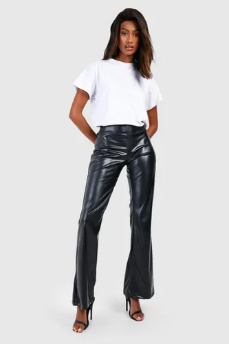 Womens High Waisted Matte Leather Look Flared Trouser - Black - 6, Black