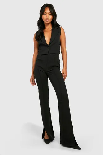 Womens High Waisted Split Hem Tailored Flared Trousers - Black - 10, Black