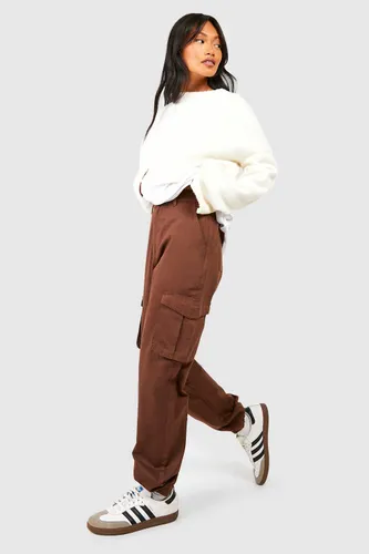 Womens High Waisted Twill Cargo Joggers - Brown - 6, Brown