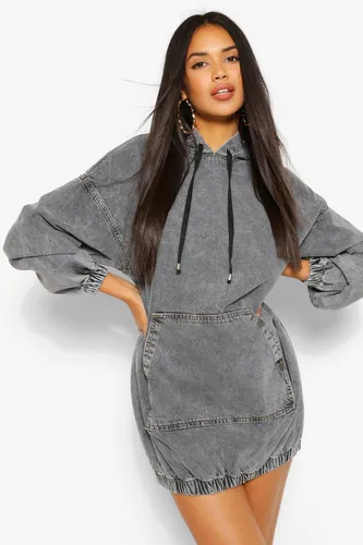Womens Hooded Denim Pullover Dress - Grey - 6, Grey