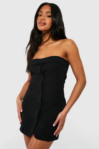 Womens Jersey Crepe Bandeau Button Front Mini Dress - Black - 14, Black